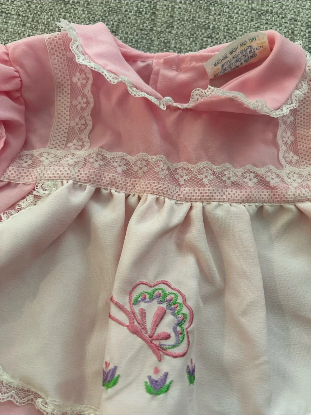 Catton Candy Pastel Pink Dress with Lace Trim with bloomers . Size 0-3M